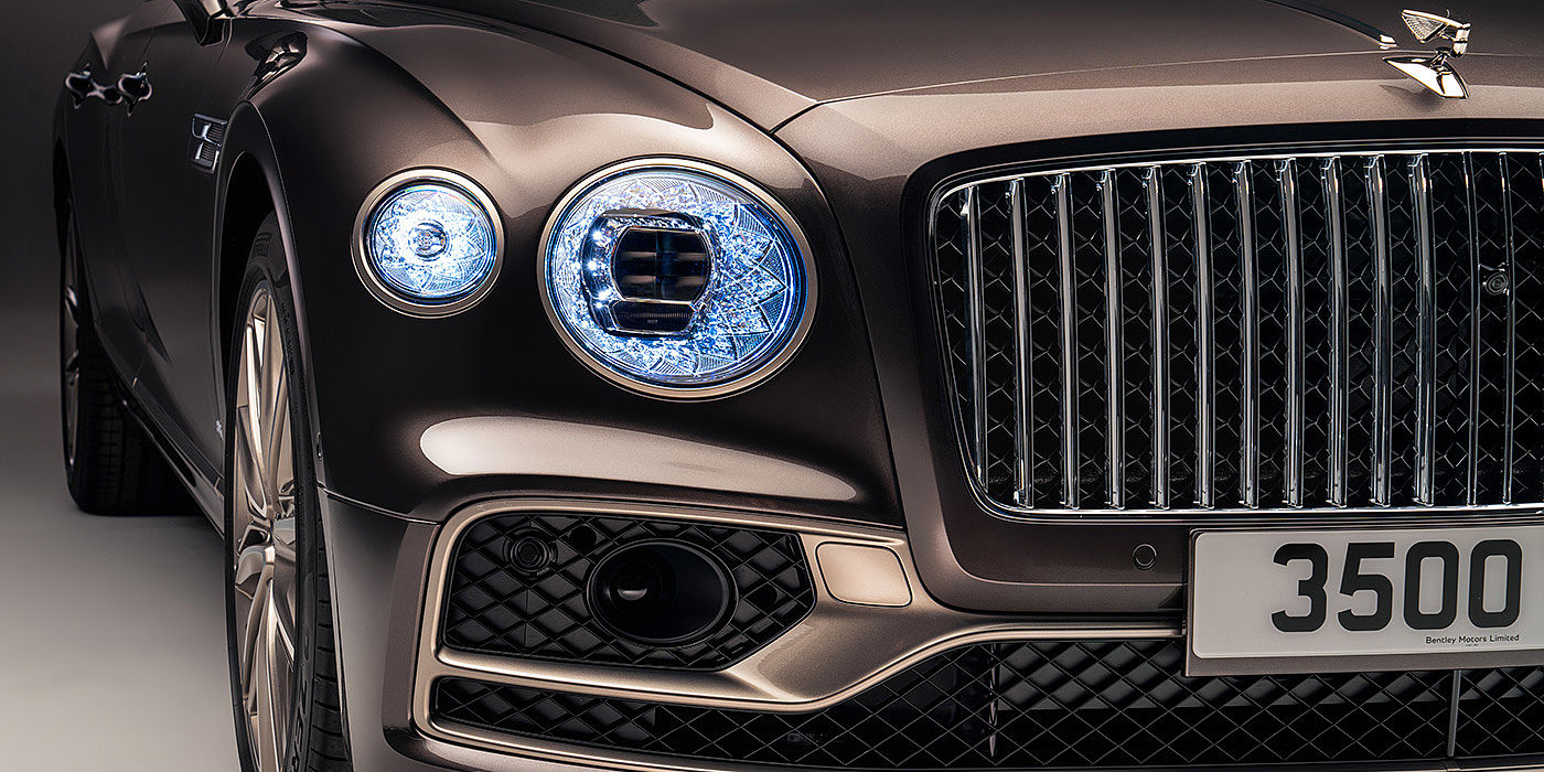 Bentley Cairo Bentley Flying Spur Odyssean sedan front grille and illuminated led lamps with Brodgar brown paint