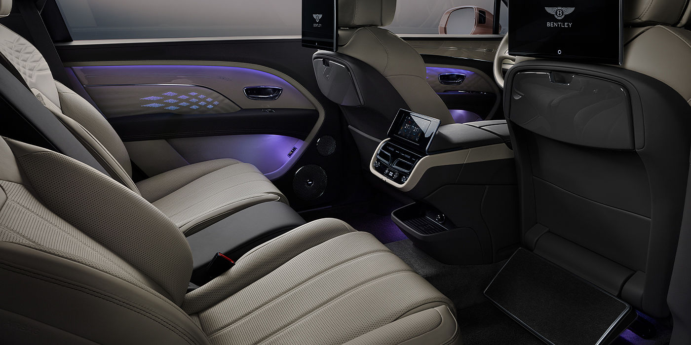 Bentley Cairo Bentley Bentayga EWB Azure SUV rear interior with Bentley Diamond Illumination