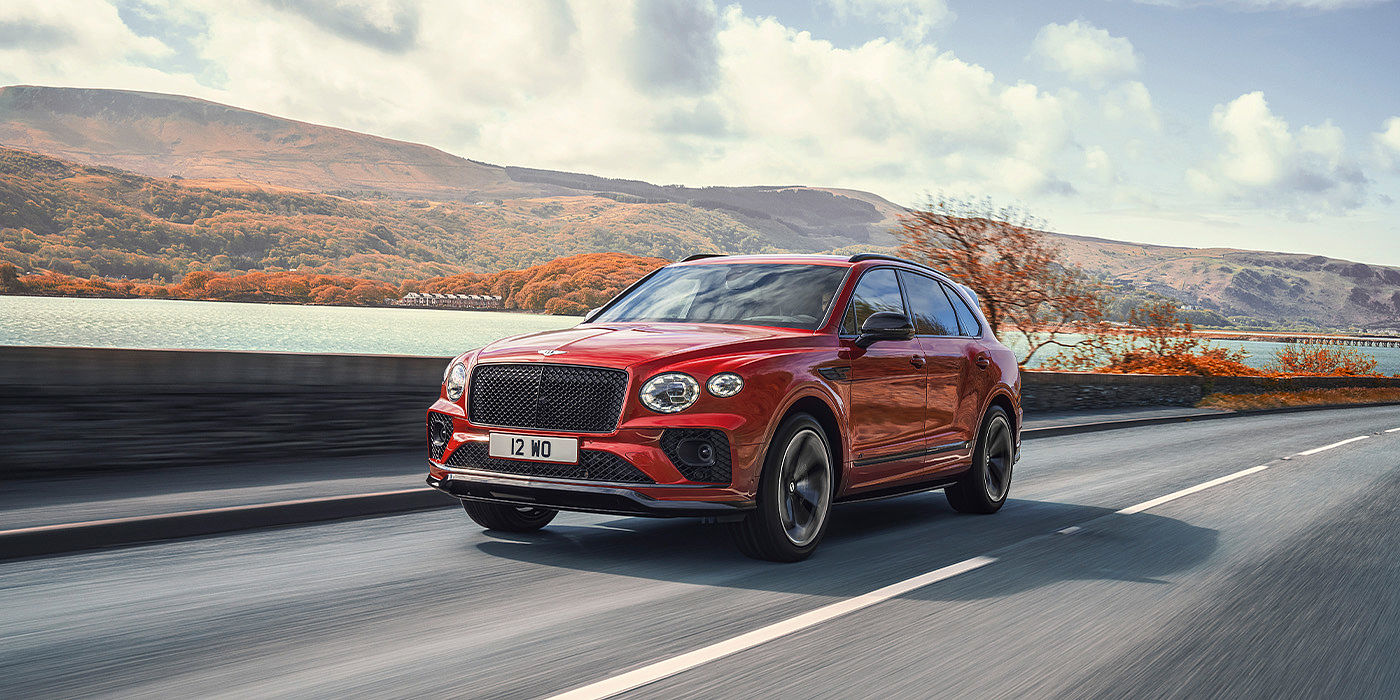 Bentley Cairo Bentley Bentayga S SUV in Candy Red paint front 34 dynamic