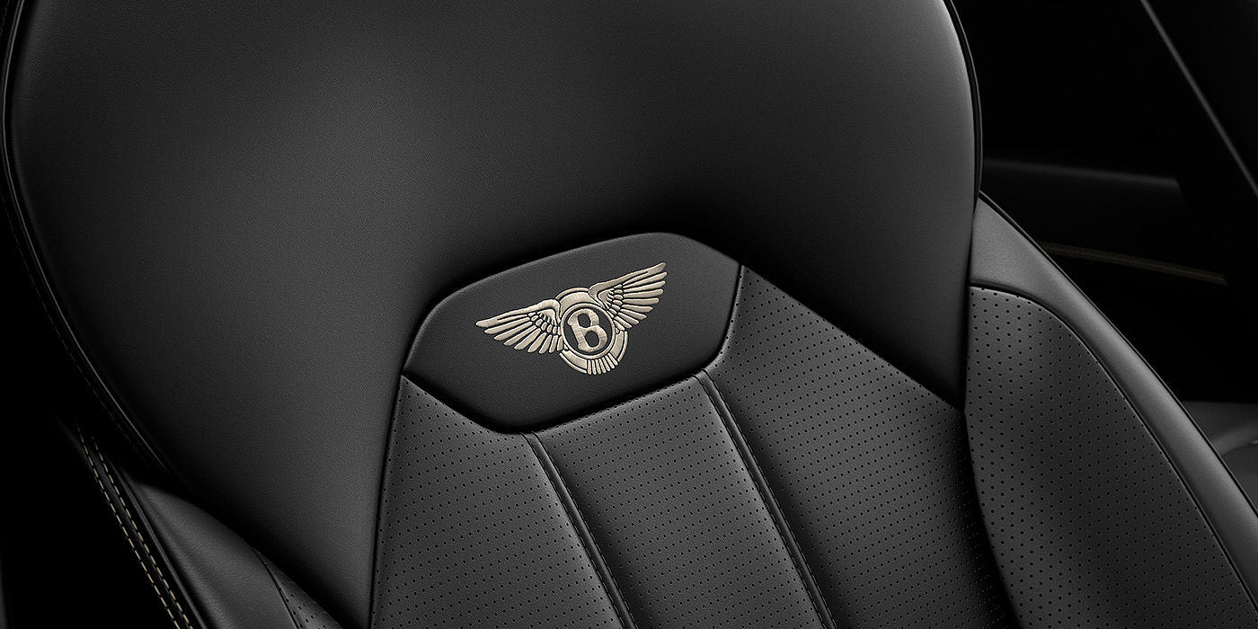 Bentley Cairo Bentley Bentayga seat with detailed Linen coloured contrast stitching on Beluga black coloured hide.