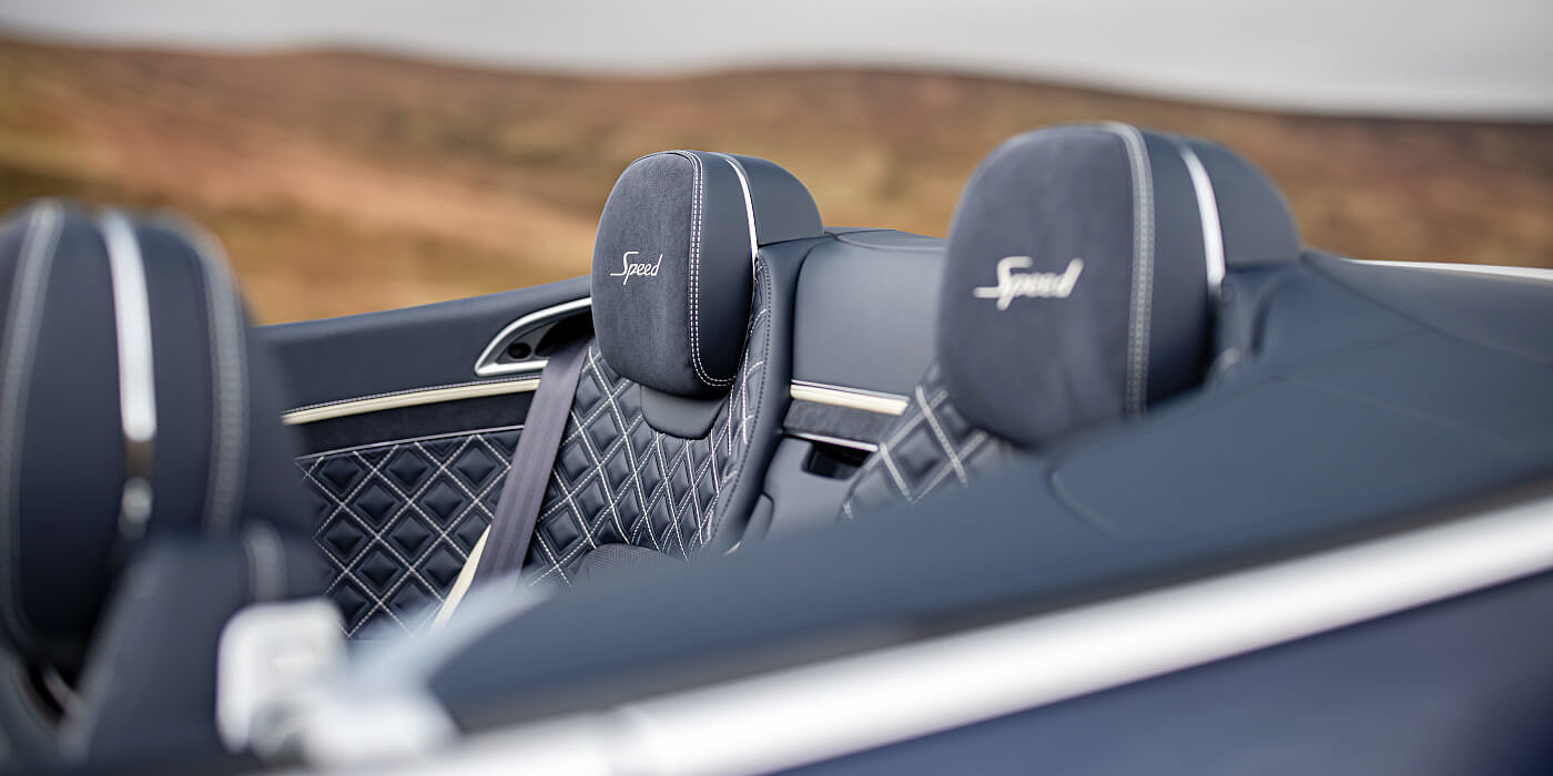 Bentley Cairo Bentley Continental GTC Speed convertible rear interior in Imperial Blue and Linen hide