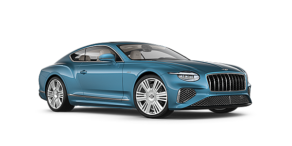 Bentley Cairo New Bentley Continental GT Azure coupe front three quarter in Light Windsor Blue paint