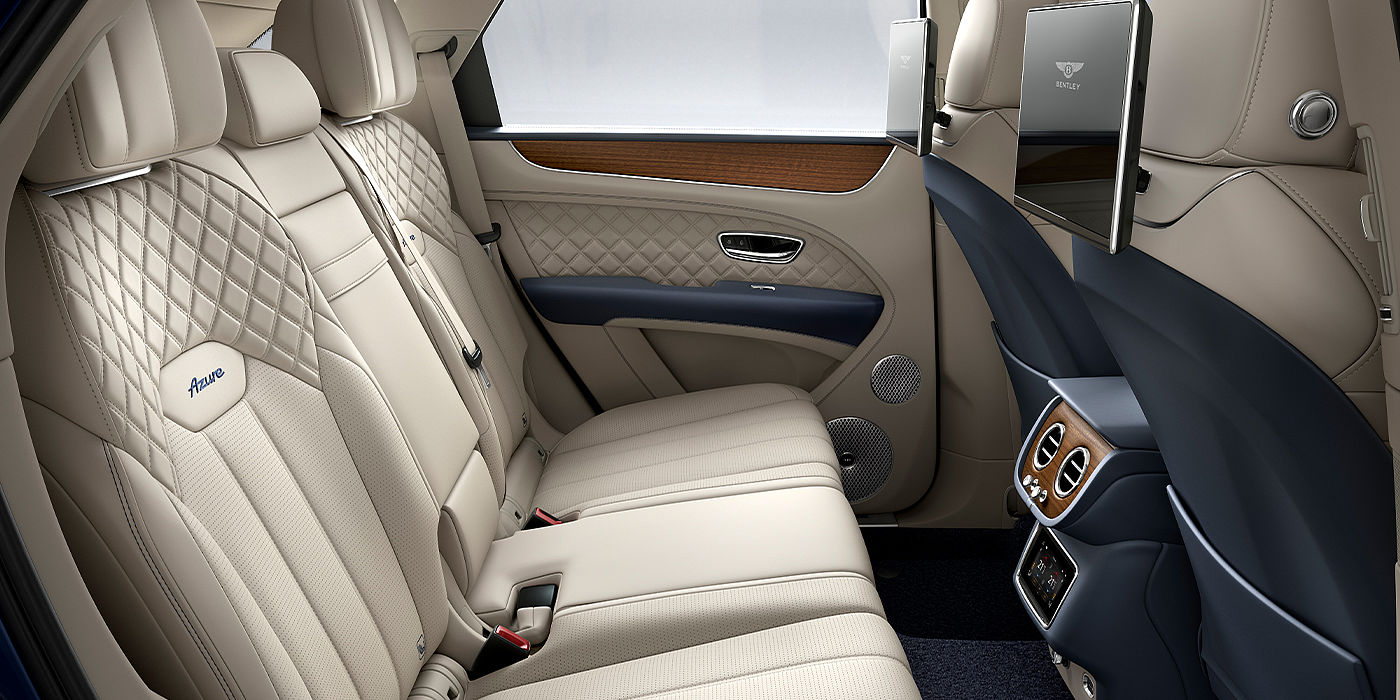 Bentley Cairo Bentley Bentayga Azure SUV rear interior in Imperial Blue and Linen hide