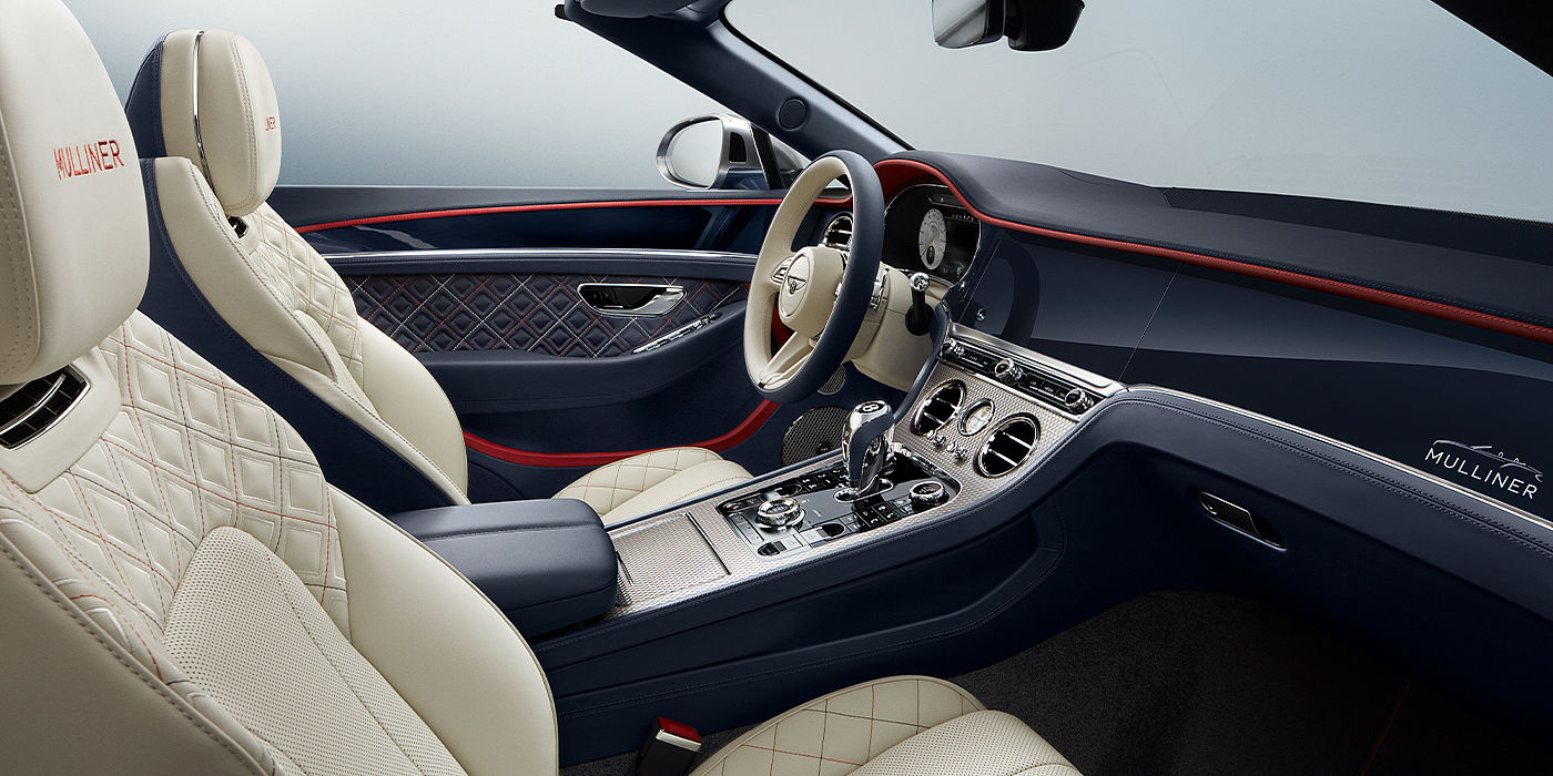 Bentley Cairo Bentley Continental GTC Mulliner convertible front interior in Imperial Blue and Linen hide